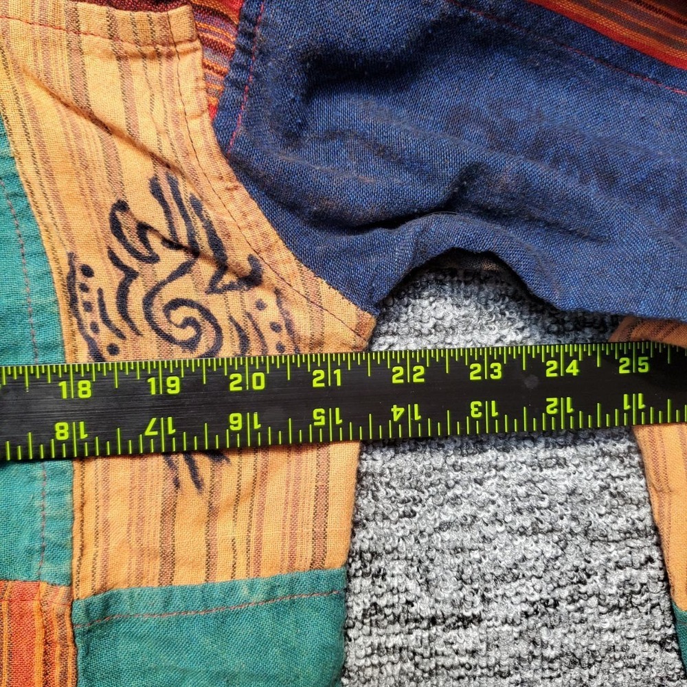 Handmade Nepalese Patchwork Block Print Tunic‎ Shirt Mens Large Blue Orange Boho - Picture 8 of 12